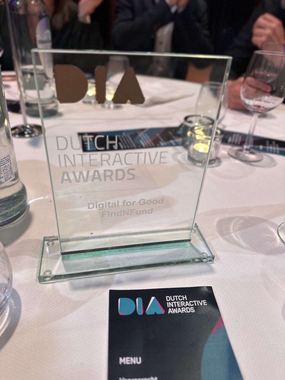 De award die FindNFund gewonnen heeft op de Dutch Interactive Awards in de categorie Digital for Good