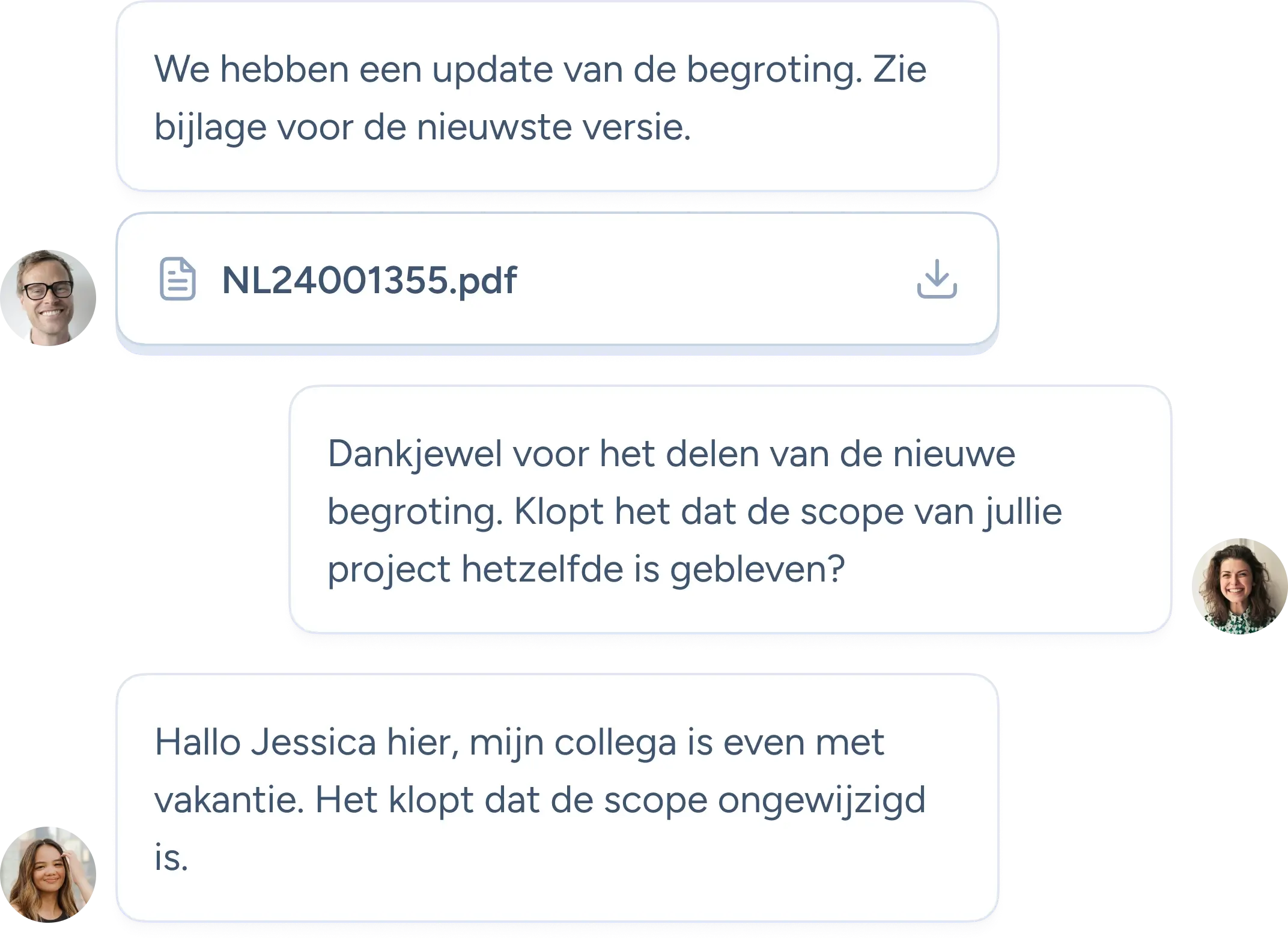 Een illustratie van een chat gesprek op FindNFund